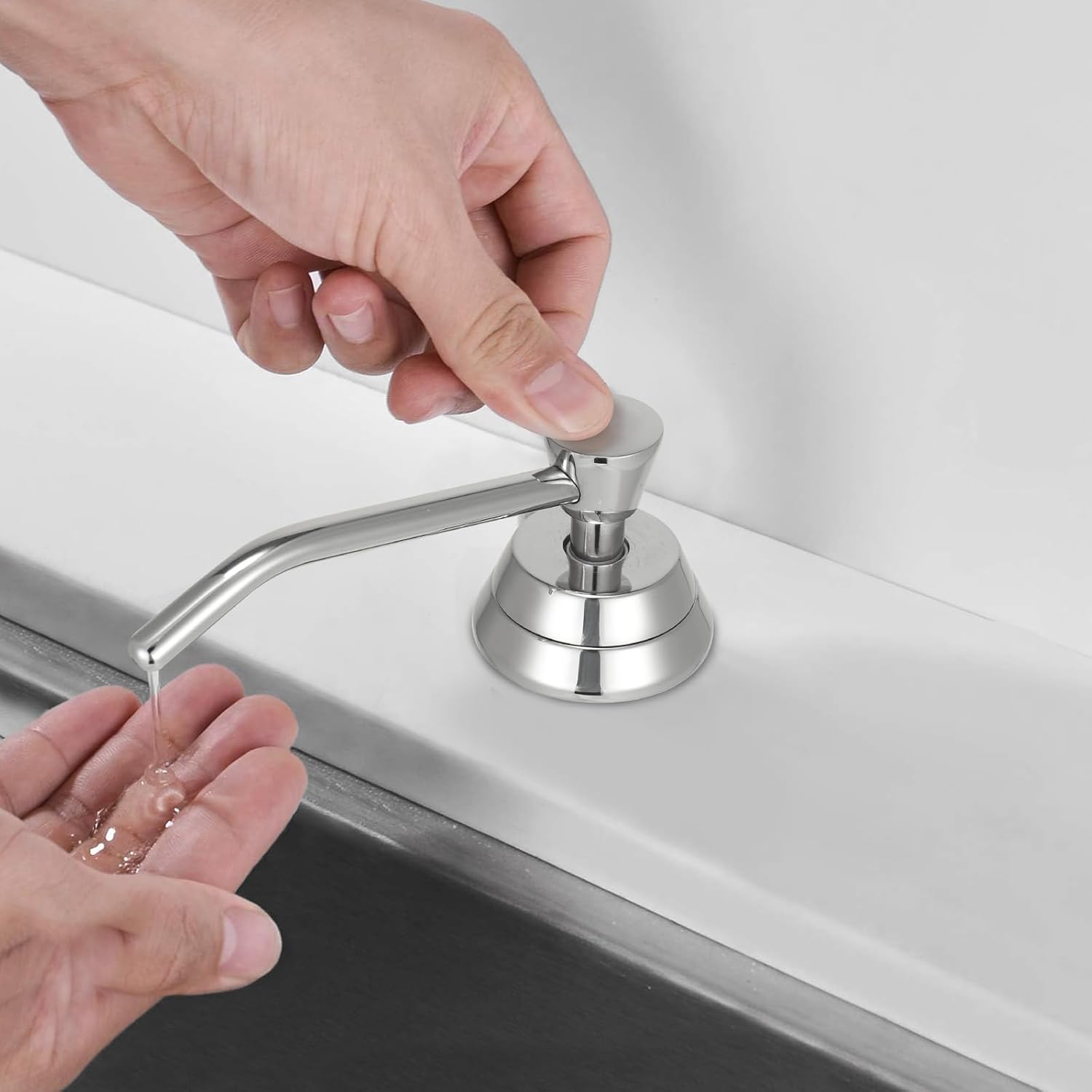 Heavy Duty Brass Countertop Liquid Soap Dispenser, Commercial Grade Top Fill Built-in Soap