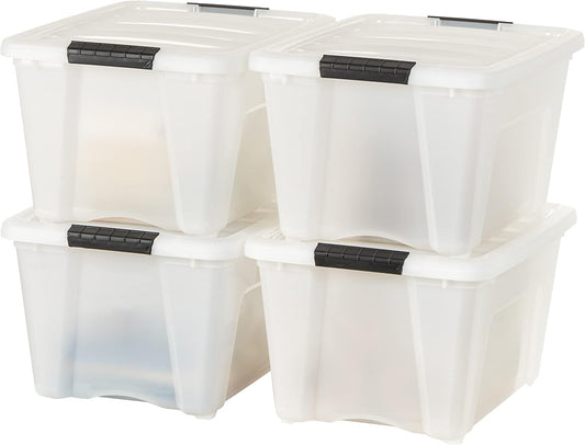 IRIS USA 32 Qt Stackable Plastic Storage Bins with Lids, 4 Pack - BPA-Free, Made in USA - Discreet
