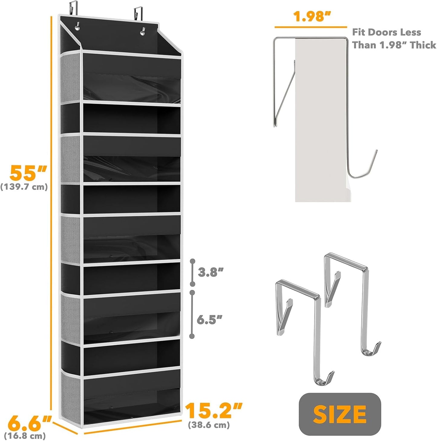 SpaceAid 2 Pack Over The Door Organizer with 5 Large Pockets and 10 Mesh Side Pockets, 5 Layers
