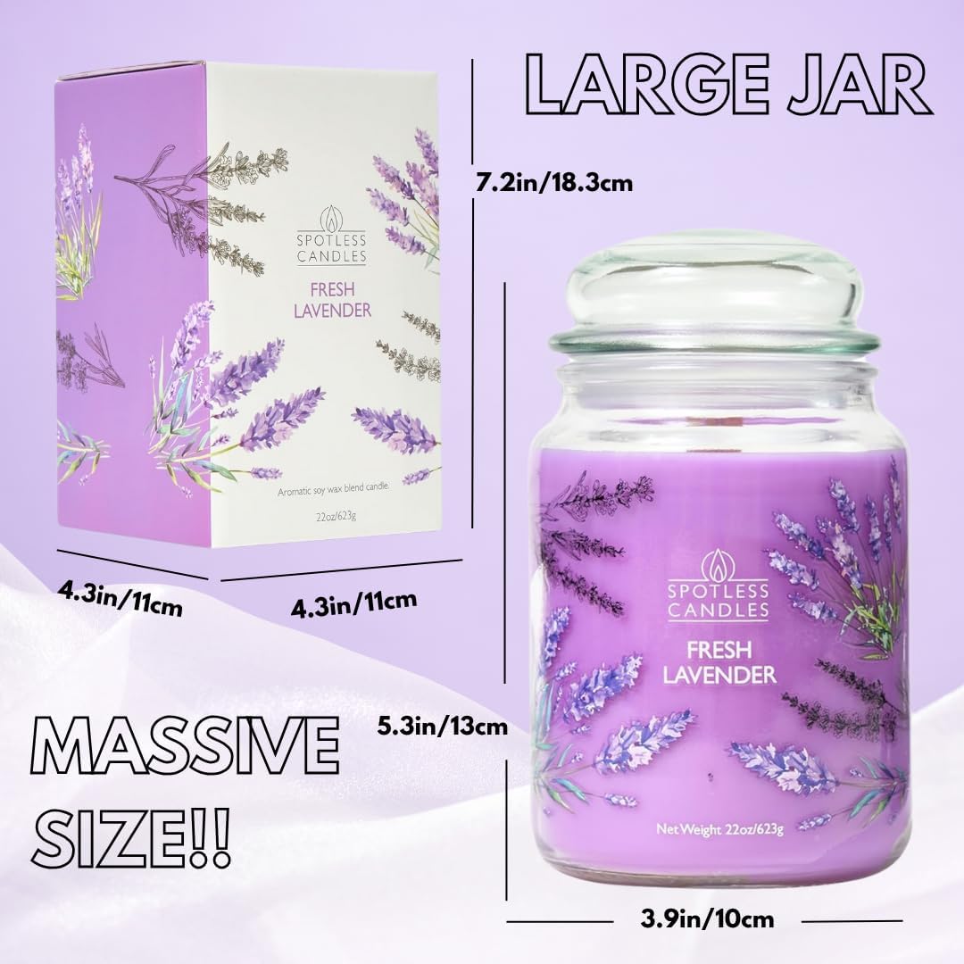 Fresh Lavender Candle 22oz Glass Jar with Wooden Wick in a Decorated Jar Within a Presentation Gift