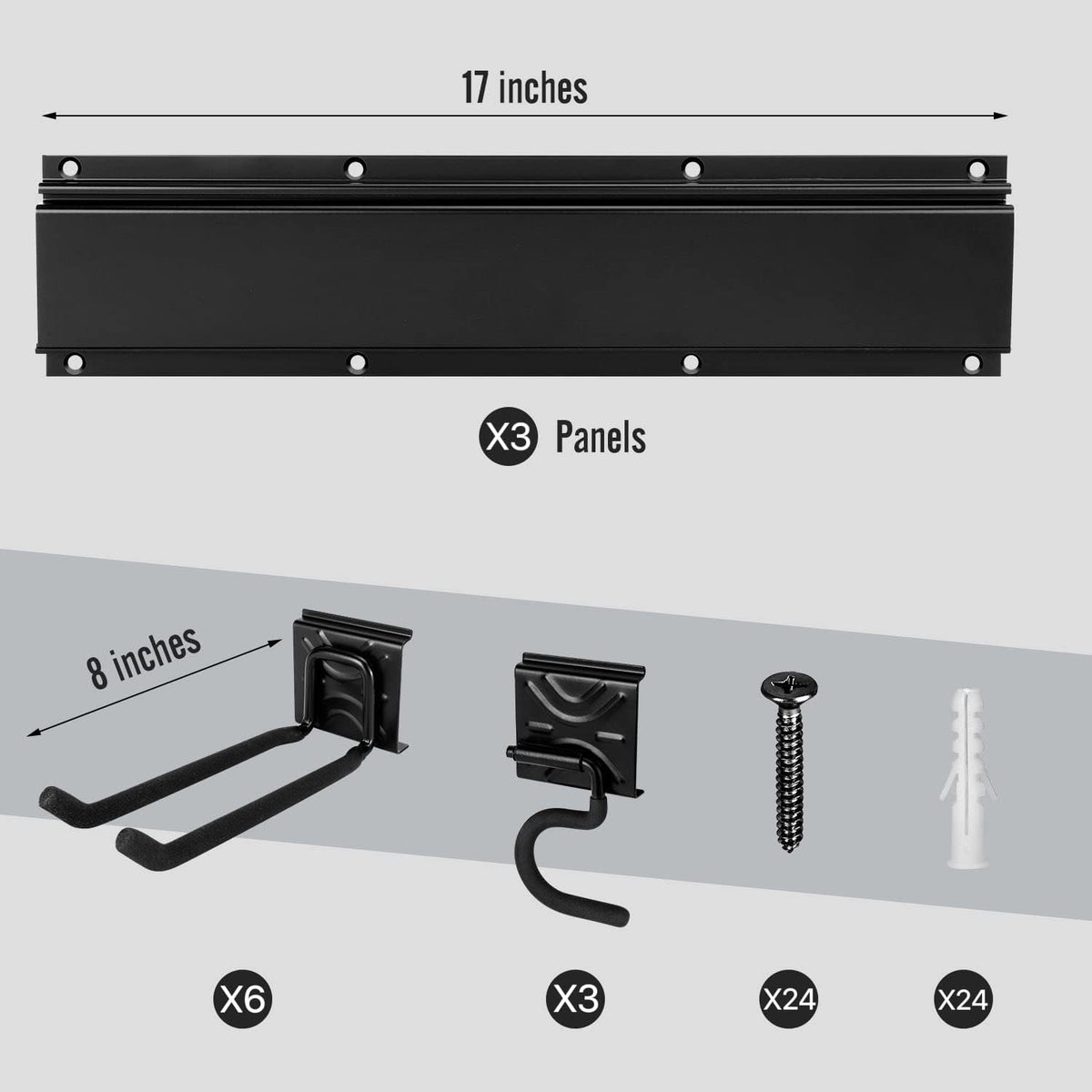 Garden Tool Rack Set, Garage Wall Organization Hanger with 3 Mop Holder and 6 Multi-Purpose Hooks