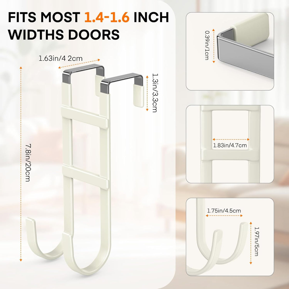 FYY Over The Door Hooks - 4 Pack Heavy Duty Dual-Hook Organizer Hanger with Non-Slip Rubber for
