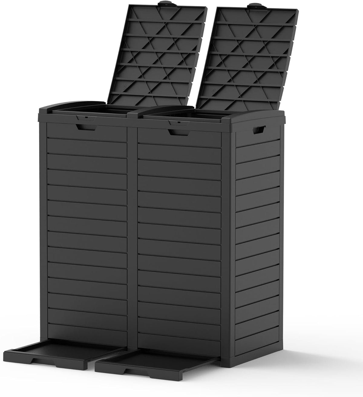 62 Gallon Outdoor Trash Can, Waterproof Resin Trash Can with Layered Lid and Drip Tray, Perfect for