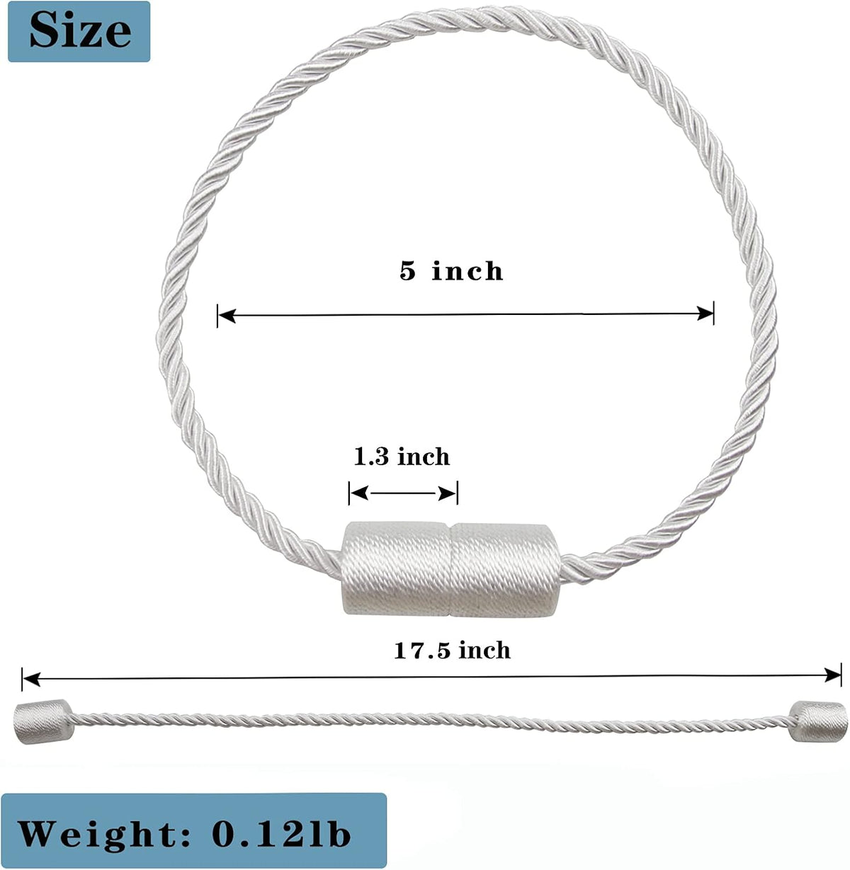 6 Pack White Strong Magnetic Curtain Tiebacks Outdoor Elegant Decorative Tie Backs Modern Rope