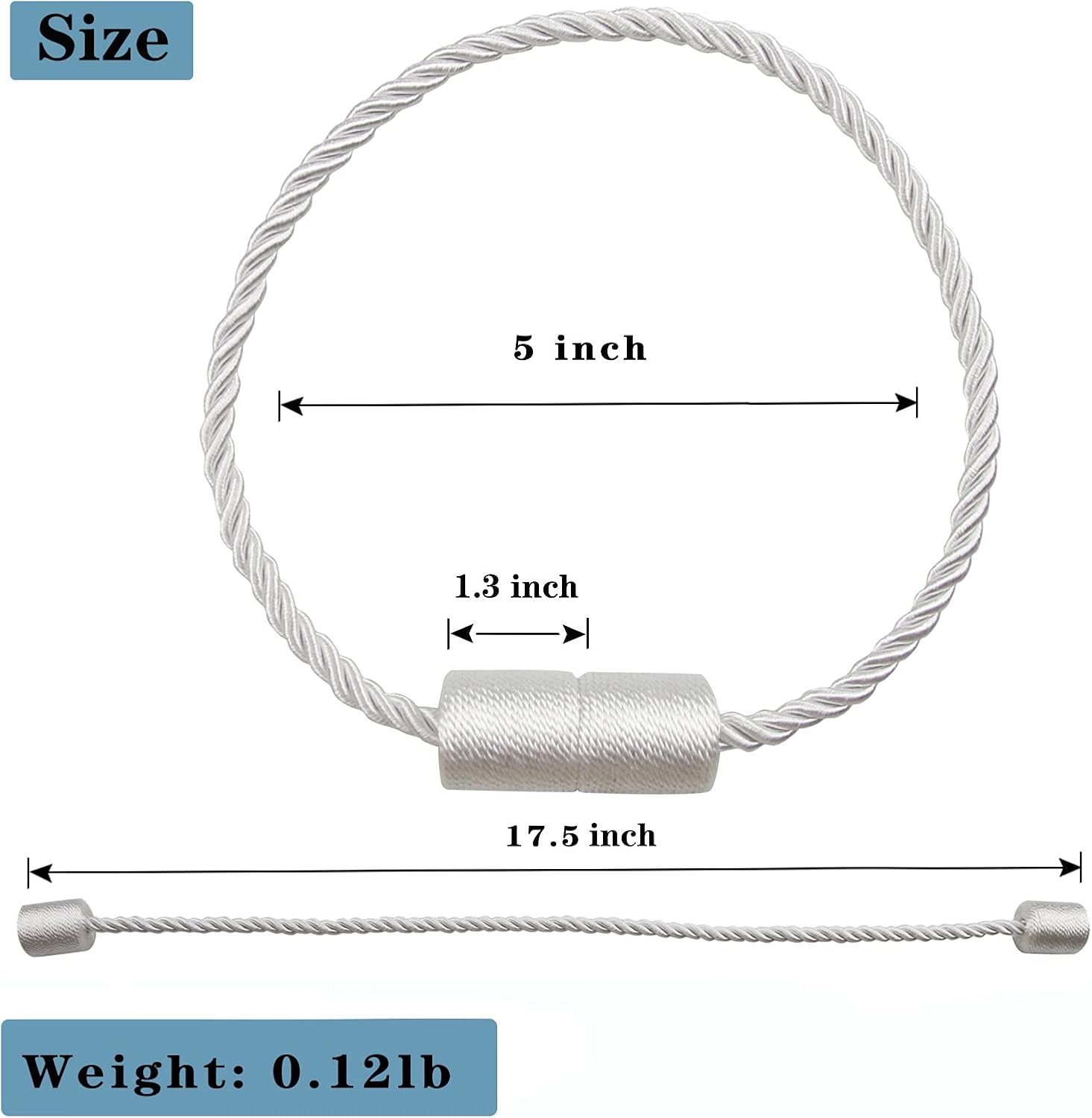 4 Pack White Strong Magnetic Curtain Tiebacks Outdoor Elegant Decorative Tie Backs Modern Rope