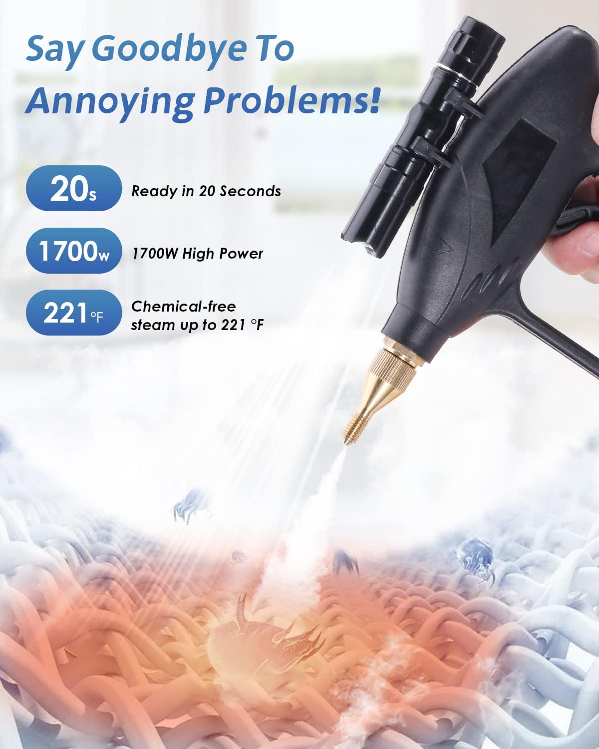 High Pressure Steam Cleaner - 1700W Handheld Steamer for Cleaning Grout Tile, Hand Held Portable