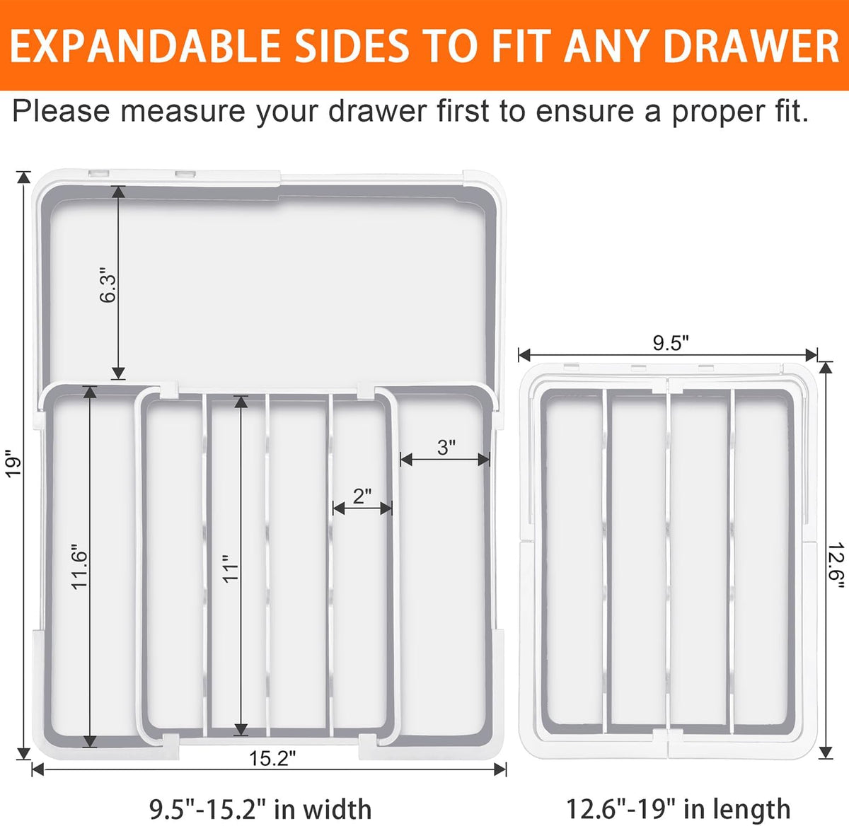 Silverware Organizer - Expandable Kitchen Drawer Organizer, BPA-Free Food-Safe Utensil Drawer