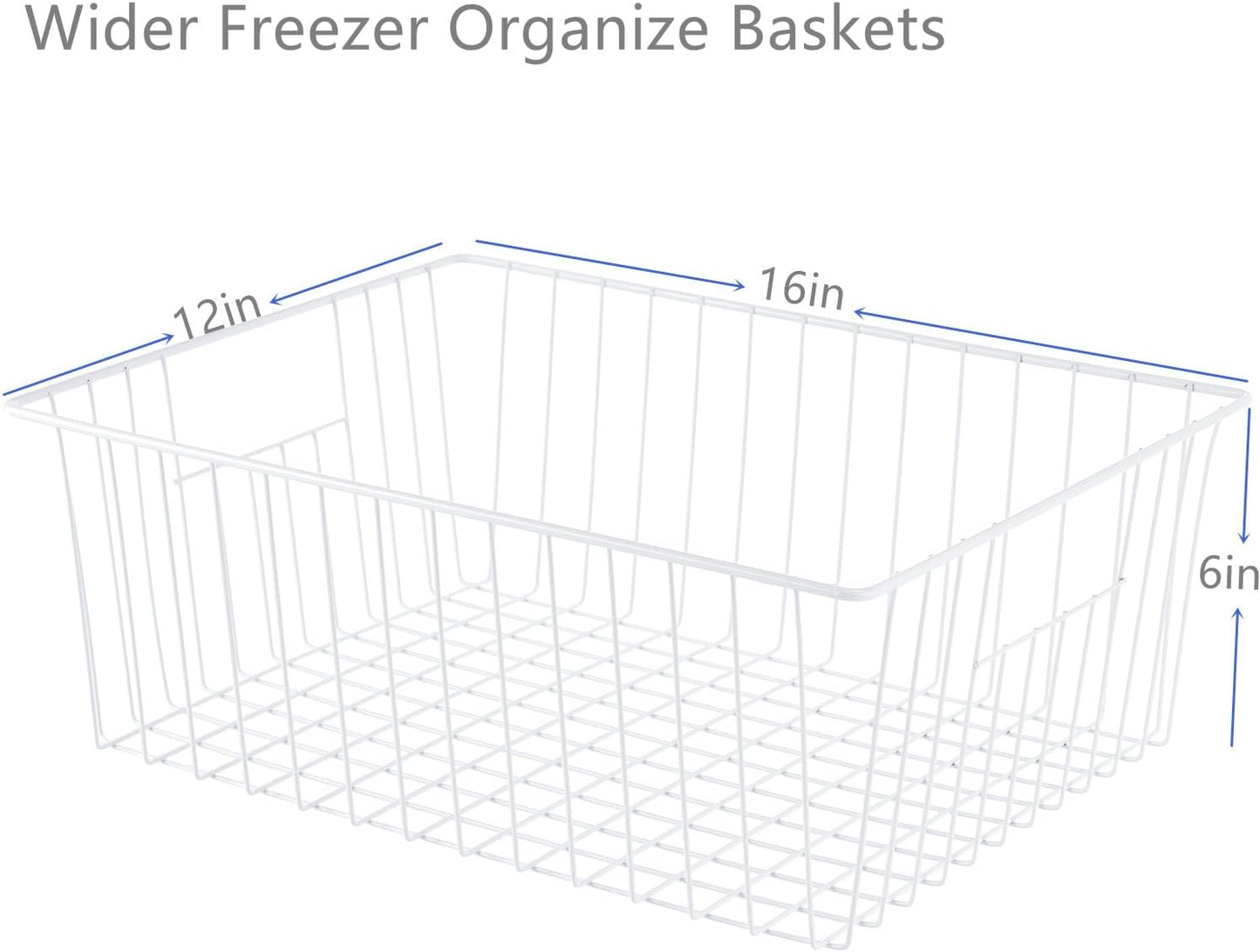 16" L x 12" W Wider Freezer Storage Organizer Baskets Container, Deep Metal Wire Chest Upright