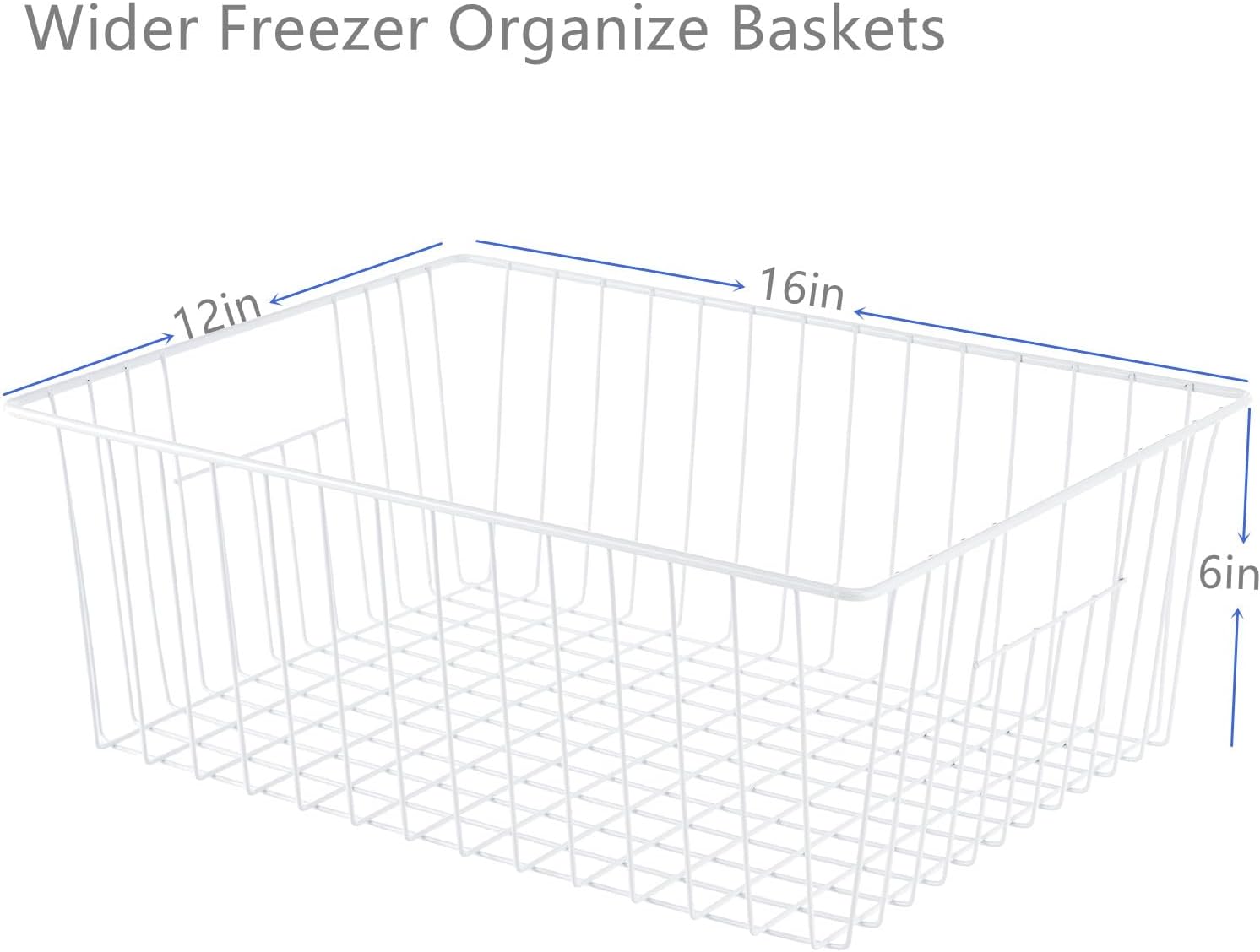 16" L x 12" W Wider Freezer Storage Organizer Baskets Container, Deep Metal Wire Chest Upright