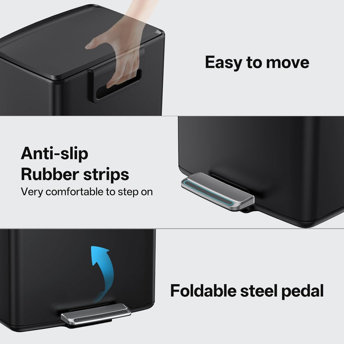mVm 10.6 Gallon Heavy Duty Step Trash Can with Lid, Foldable Foot Pedal Bin for Kitchen Office