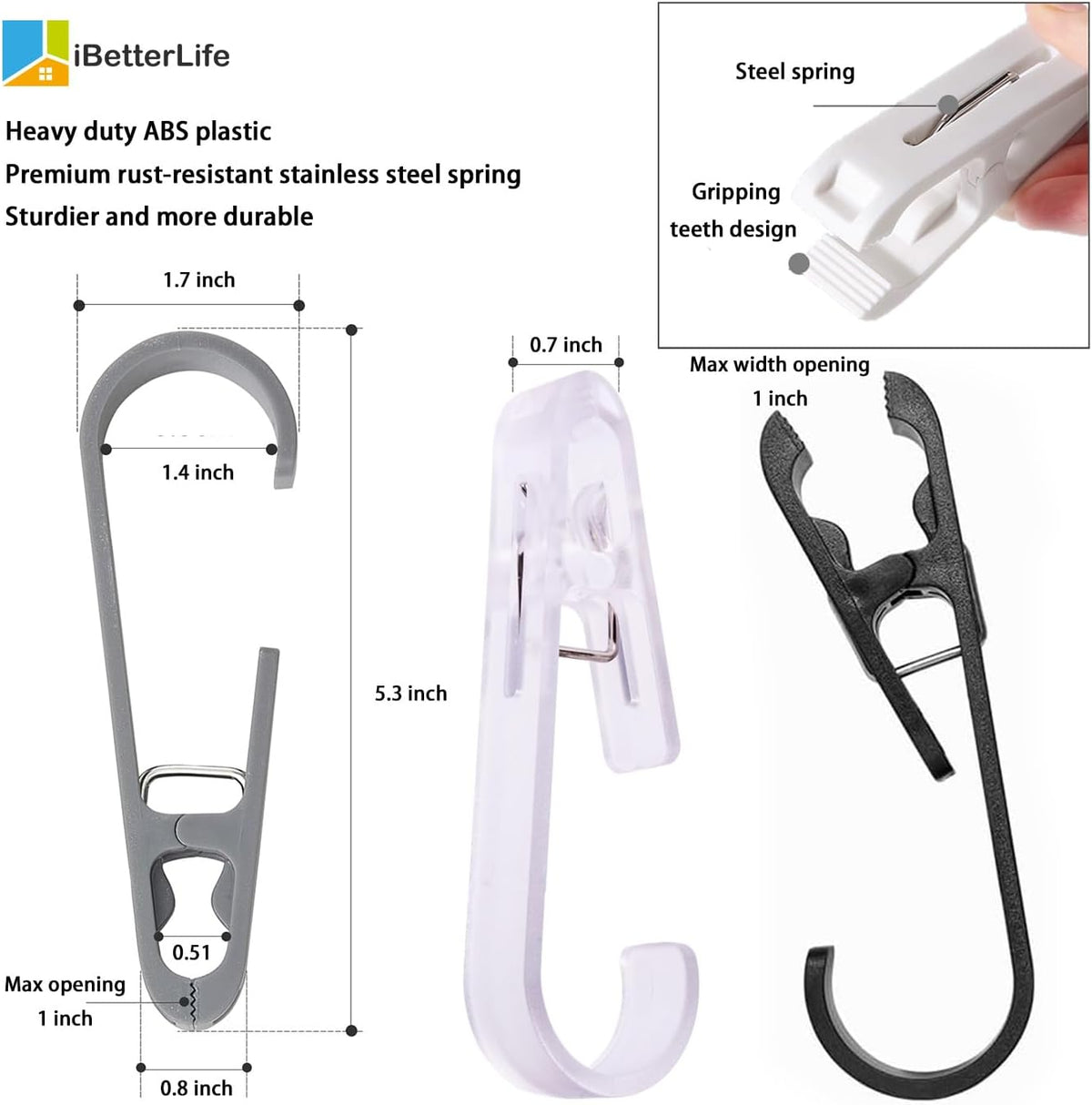 iBetterLife 4Pcs Laundry Hooks Clips Hanger - Laundry Clips with Hooks Heavy Duty Closet Organizer