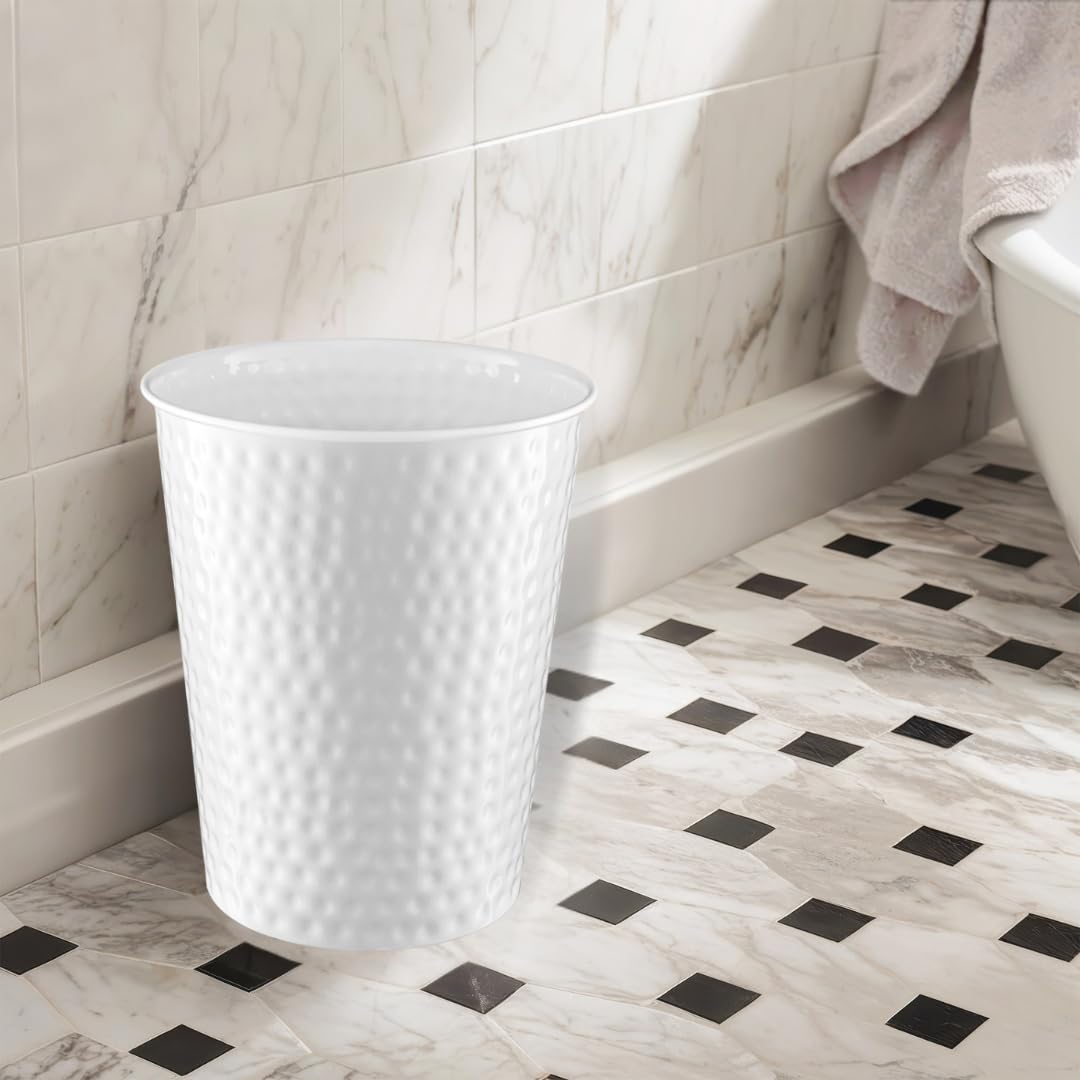 Monarch Abode White Hand Hammered Metal Wastebasket for Home Office Bedroom, Decorative Waste