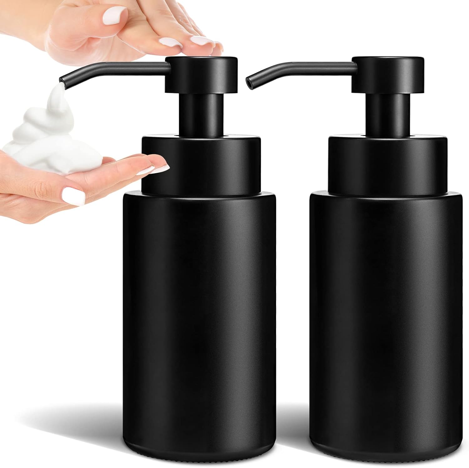 GMISUN Foaming Soap Dispenser, 10 Fl oz/300 ml Matte Black Glass Foaming Hand Soap Dispenser, 2Pcs