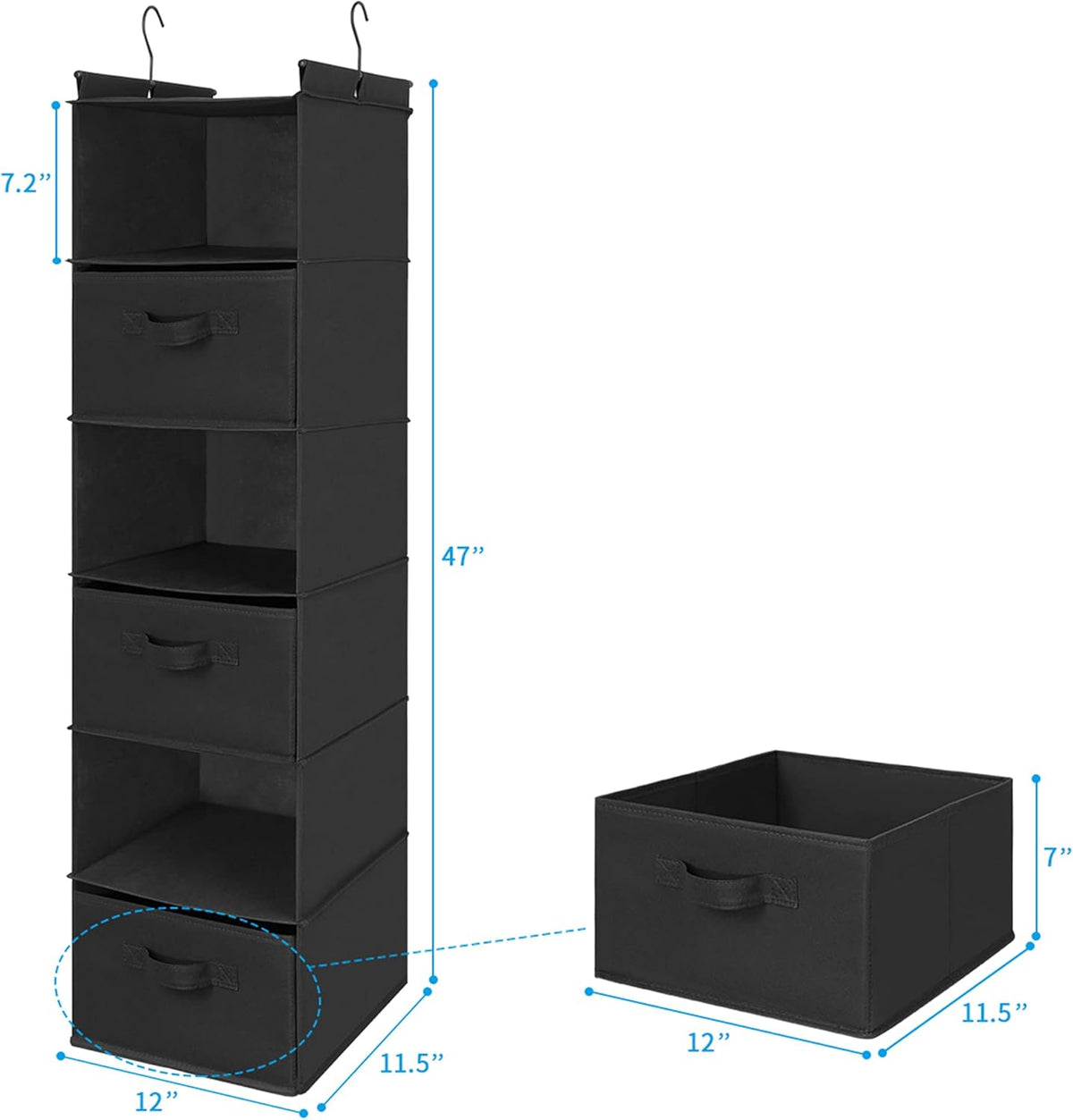 MAX Houser 6 Tier Shelf Hanging Closet Organizer, Closet Hanging Shelf with 2 Sturdy Hooks for