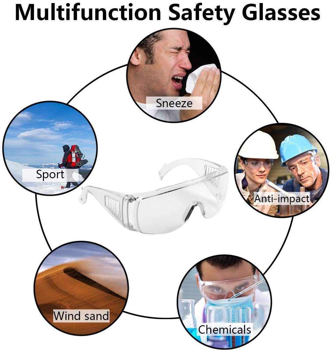 Safety Anti Fog Goggles 3-Pack - Over Eyeglasses, Dust/Chemical Splash Proof | ANSI Z87.1 Certified