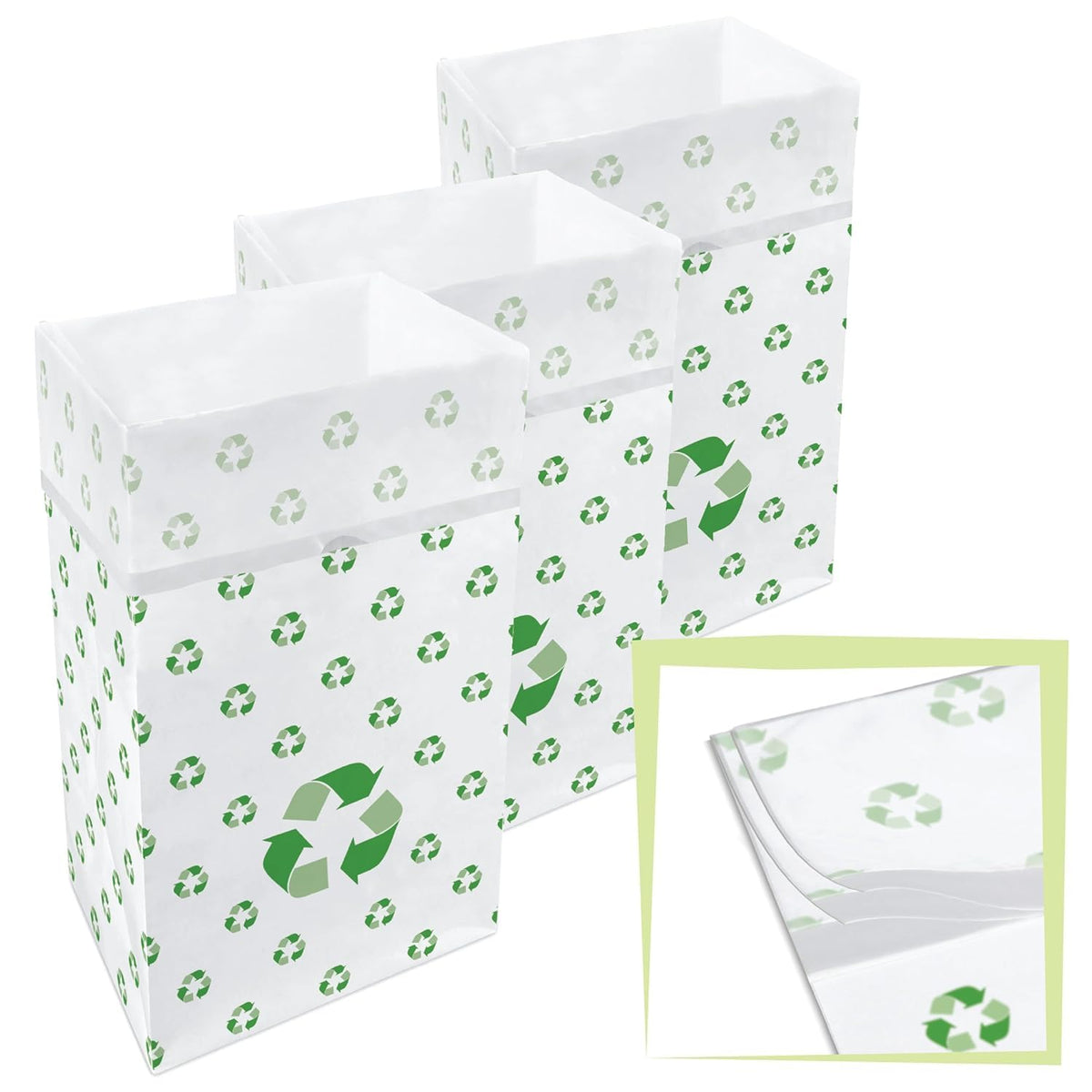 30 Gallon Disposable Pop-Up Trash Cans (3-Pack, Multi-Liner) with Fitted Bags – Foldable Garbage &