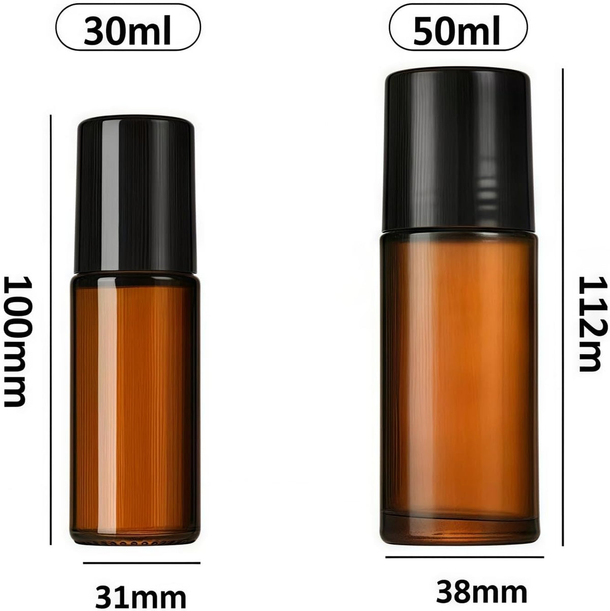 2Pcs Brown Glass Essential Oil Roller Bottles Refillable Roll on Bottles Empty Deodorant Bottle