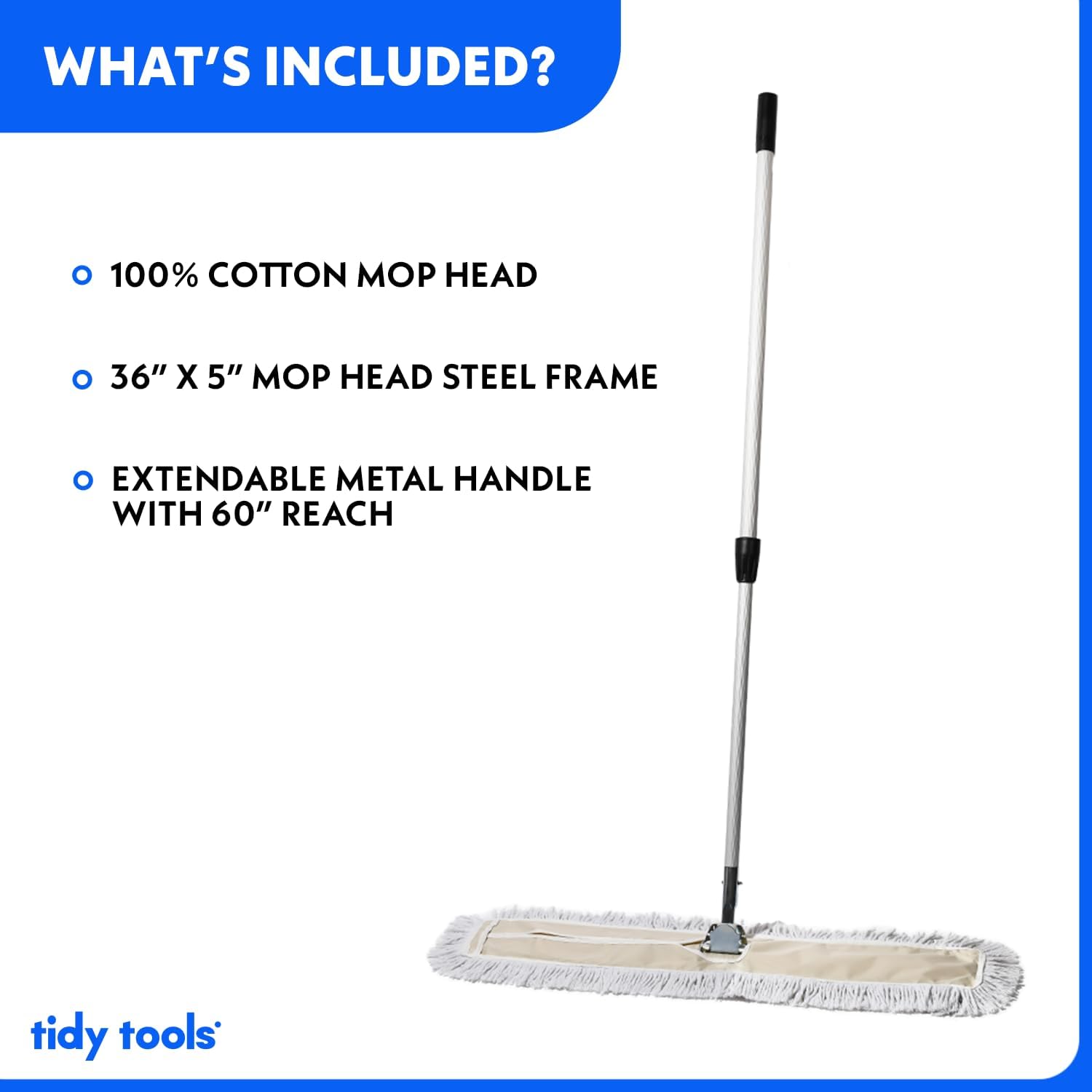 Commercial Dust Mop – 36 Inch Floor Sweeper for Hardwood, Reusable Cotton Mop Head, Extendable