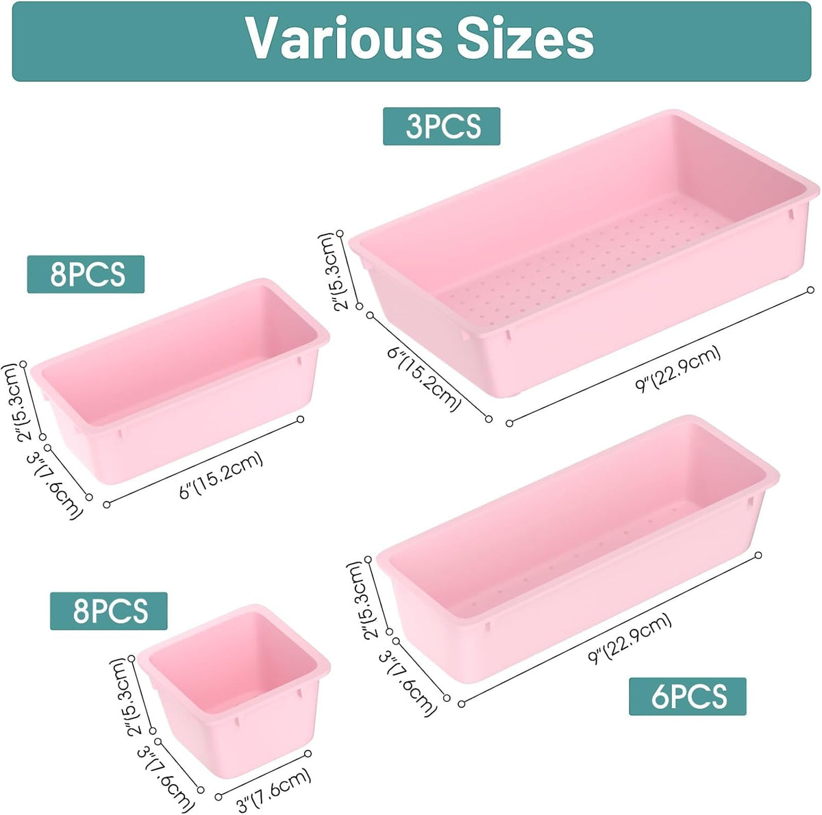 WOWBOX 25 PCS Plastic Drawer Organizer Set, 4 Sizes Desk Drawer Divider Organizers and Storage Bins
