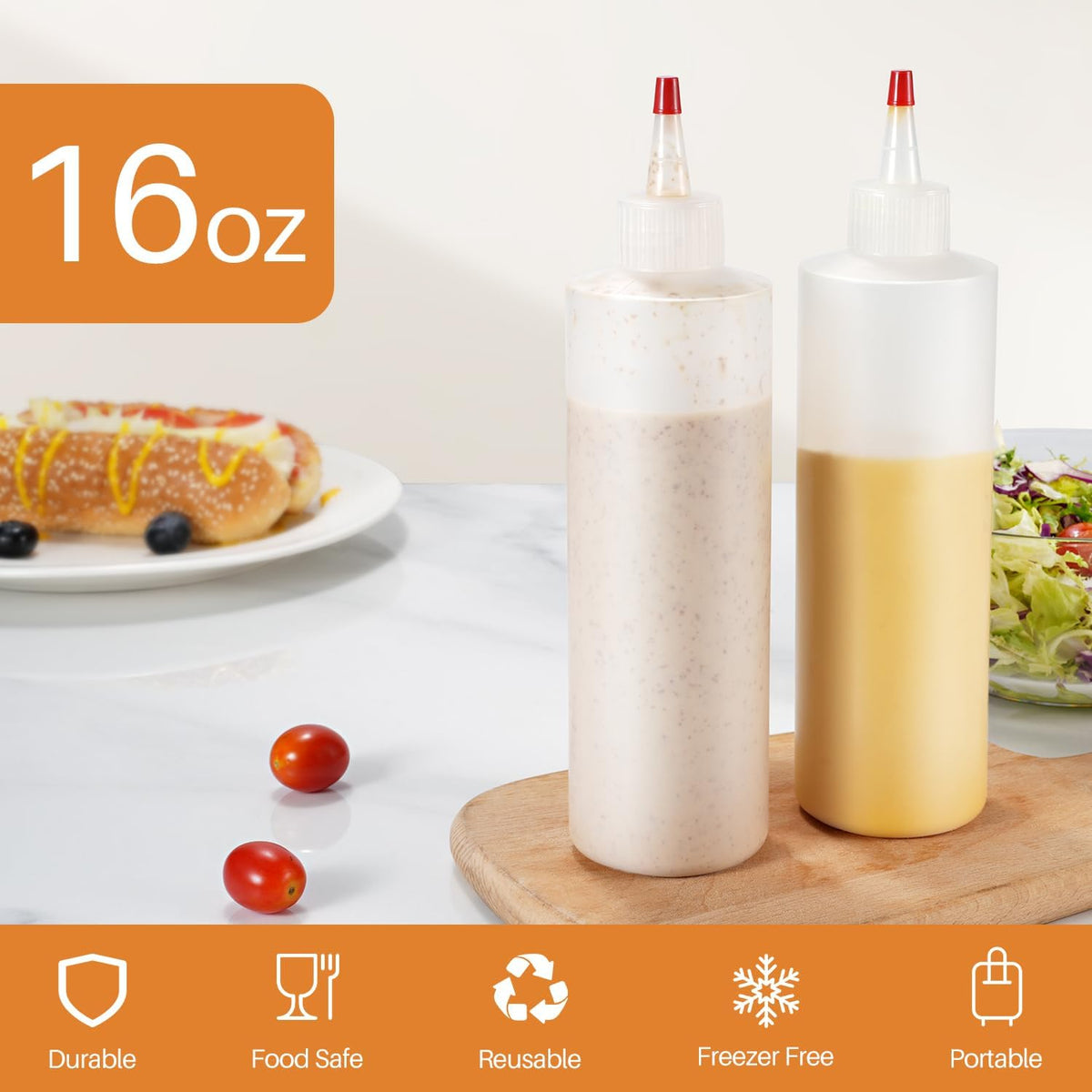 Squeeze Bottles, 16oz Plastic Condiment Squeeze Bottles with Labels & Funnels & Brusher for Liquids