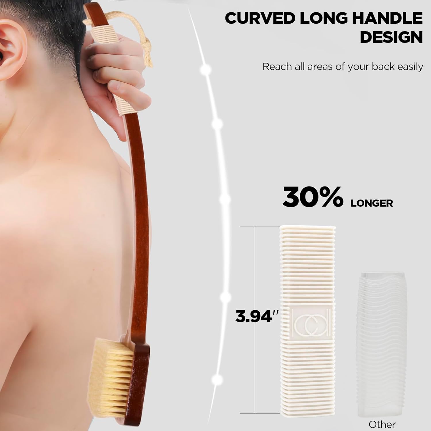 ICANdOIT Exfoliation Set-17.71 Inch Boar Bristles Back Scrubber Bath Brush,Shower Brush with