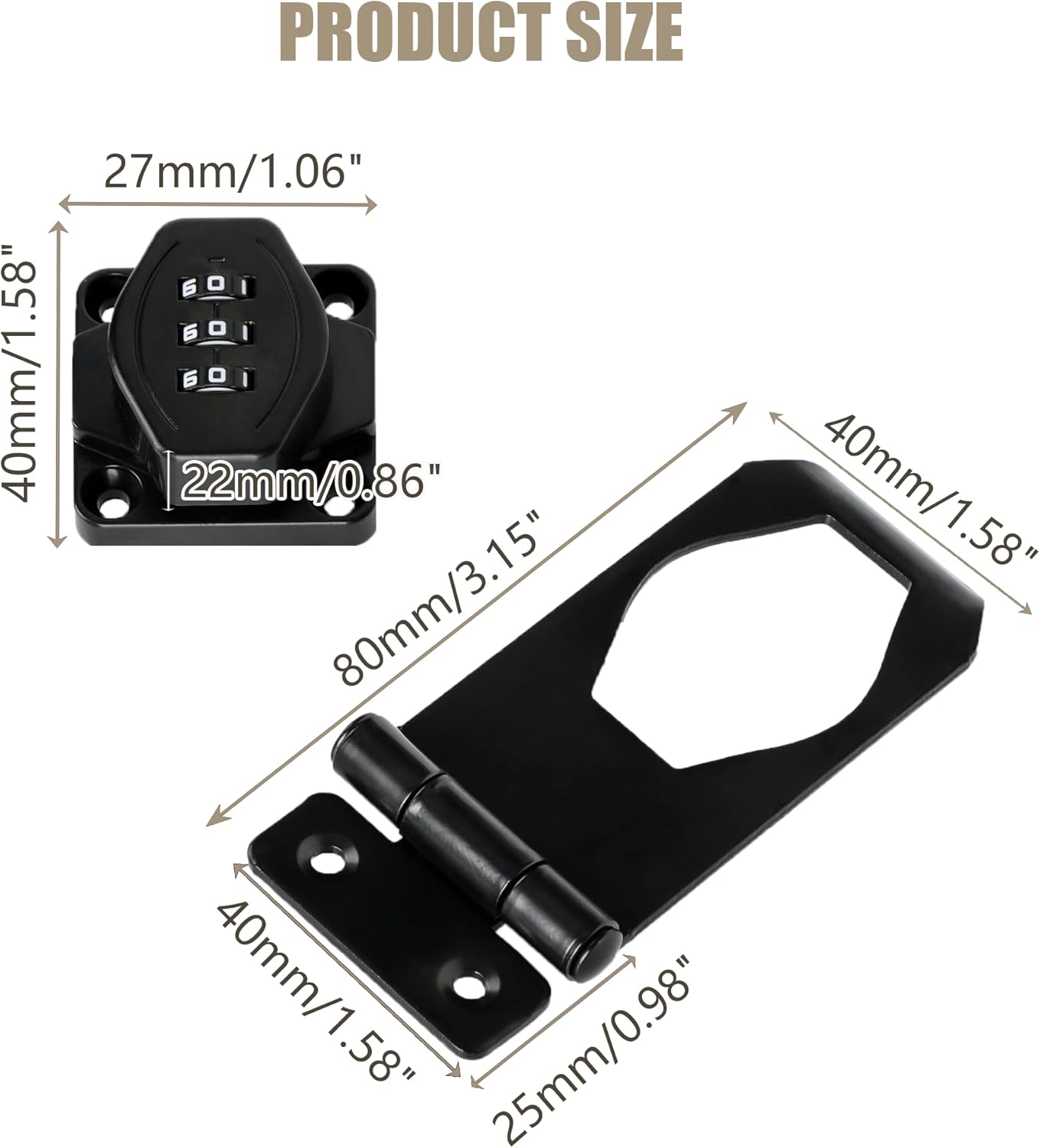Password Rotary Hasp Locks, Digit Combination Lock Door Security Slide Latch Door Lock for Drawers