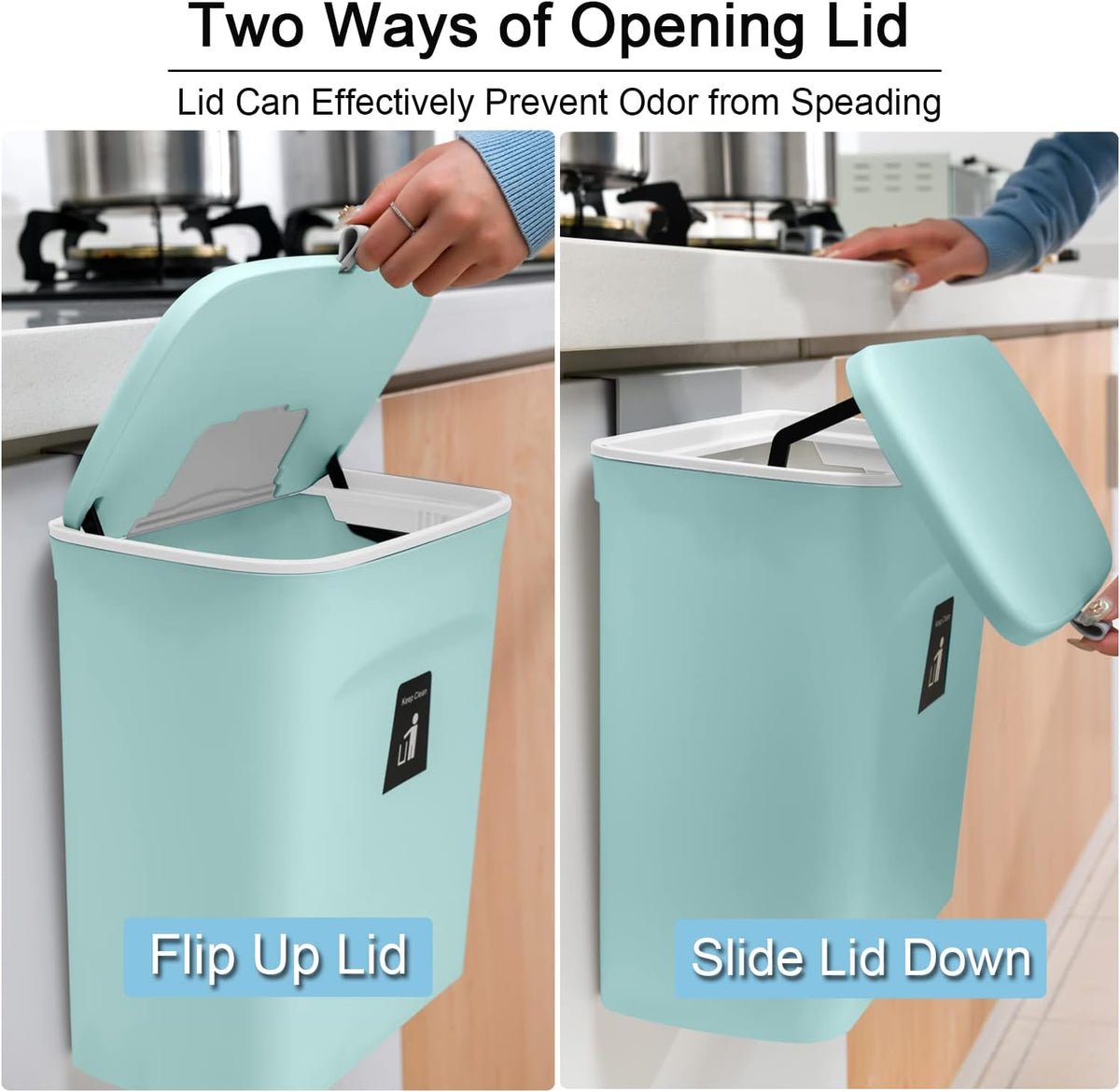 Tiyafuro 2.4 Gallon Kitchen Compost Bin for Counter Top or Under Sink, Hanging Small Trash Can with