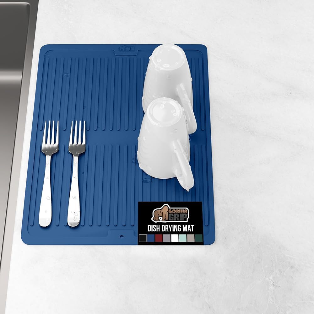 GORILLA GRIP 100% BPA-Free Patented Silicone Dish Drying Mat for Kitchen Counter, Water Catching