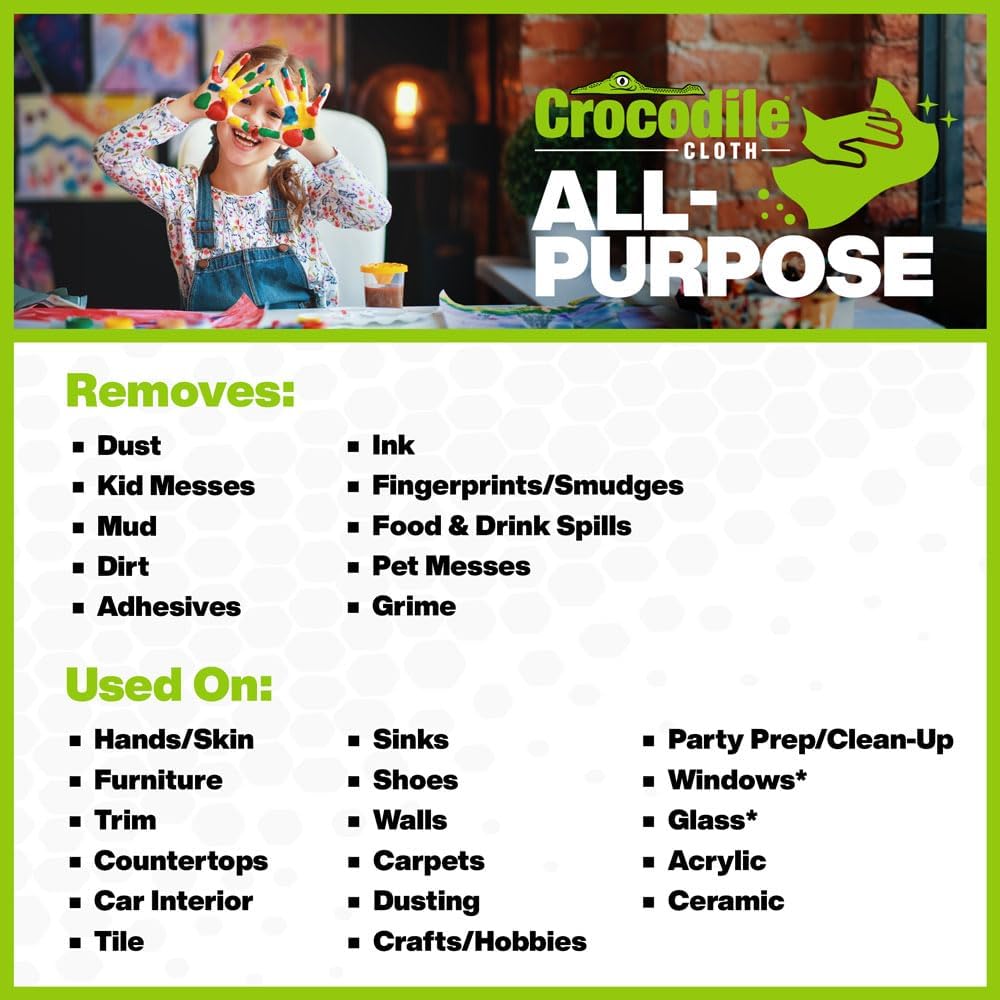 Crocodile Cloth All-Purpose Cleaning Wipes – 80 Count, 15"x10" Extra Large Plant-Based Disposable