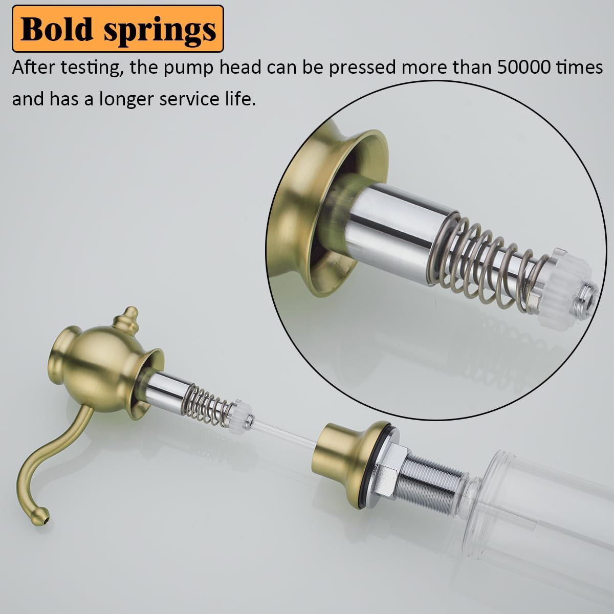 RANDOM Built in Sink Soap Dispenser for Kitchen Sink,Brushed Gold Solid Brass Pump Head with Soap
