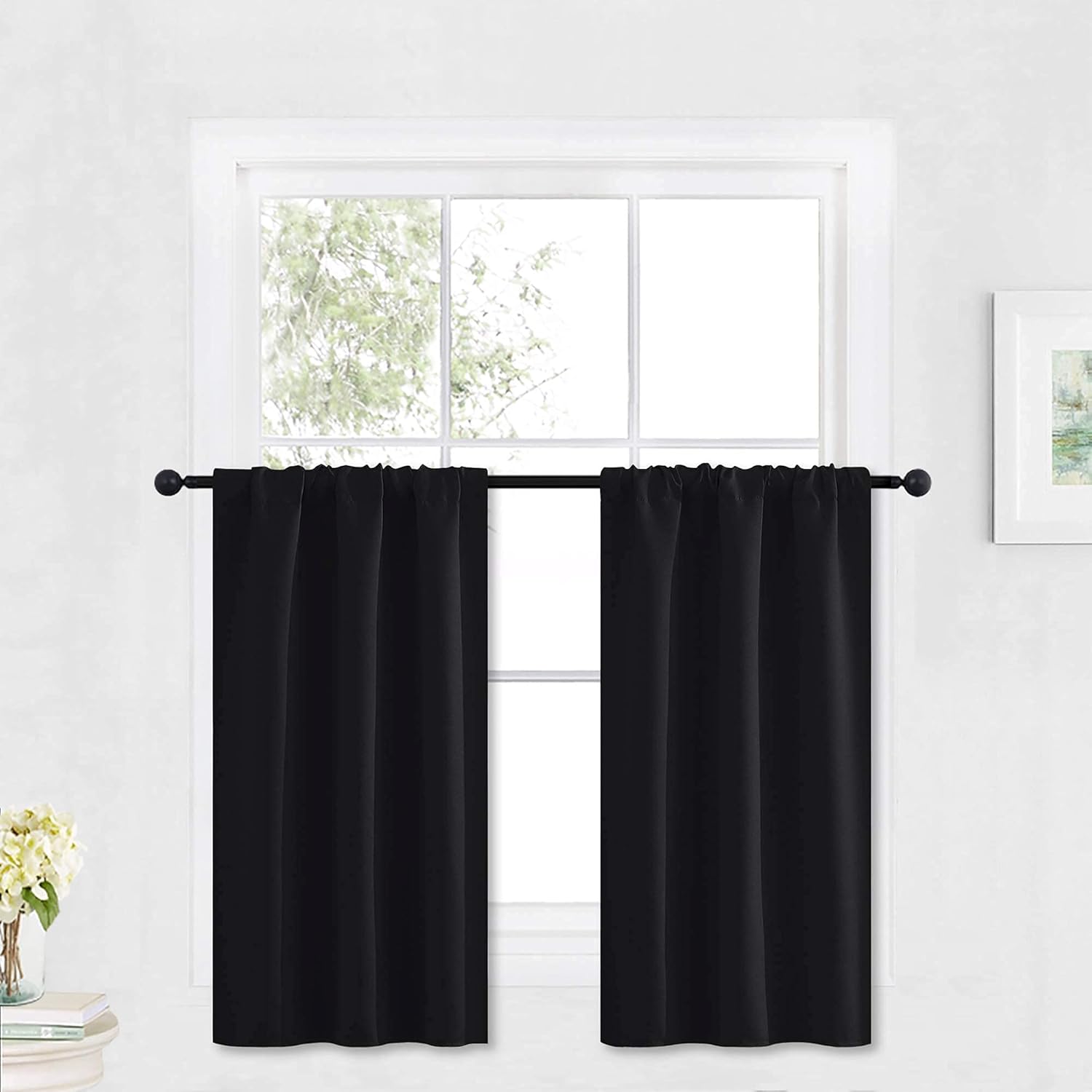 RYB HOME Blackout Curtains Black - Sunlight Block Energy Saving Drapes for Bedroom Bathroom Home