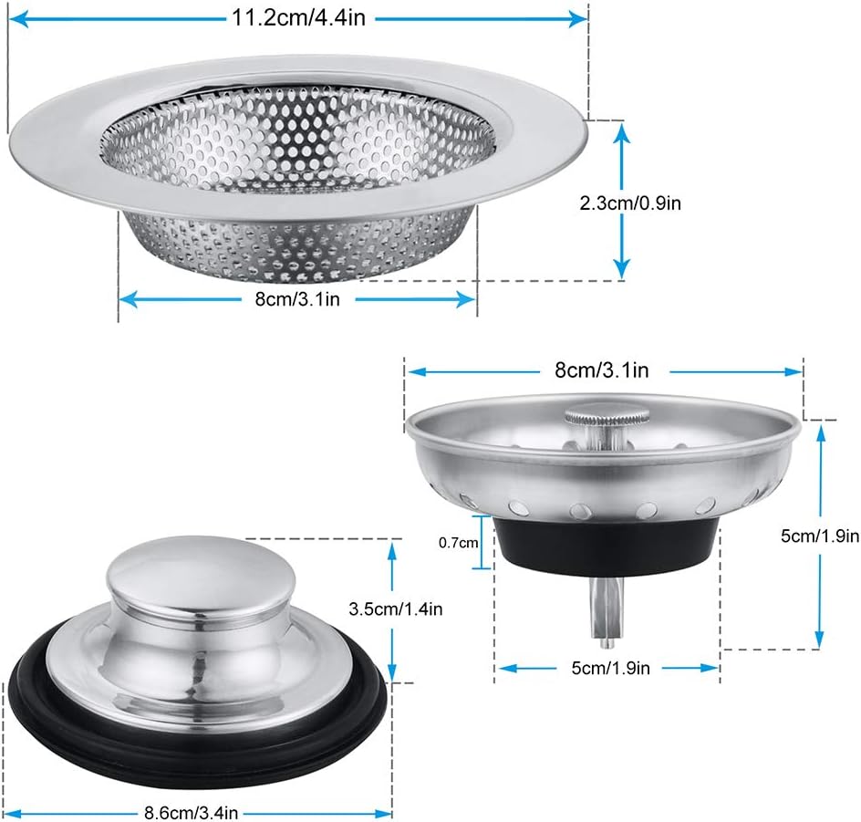 Kitchen Sink Drain Strainer 6 Pack Stainless Steel Sink Stopper, Anti-Clogging Kitchen Sink Drain