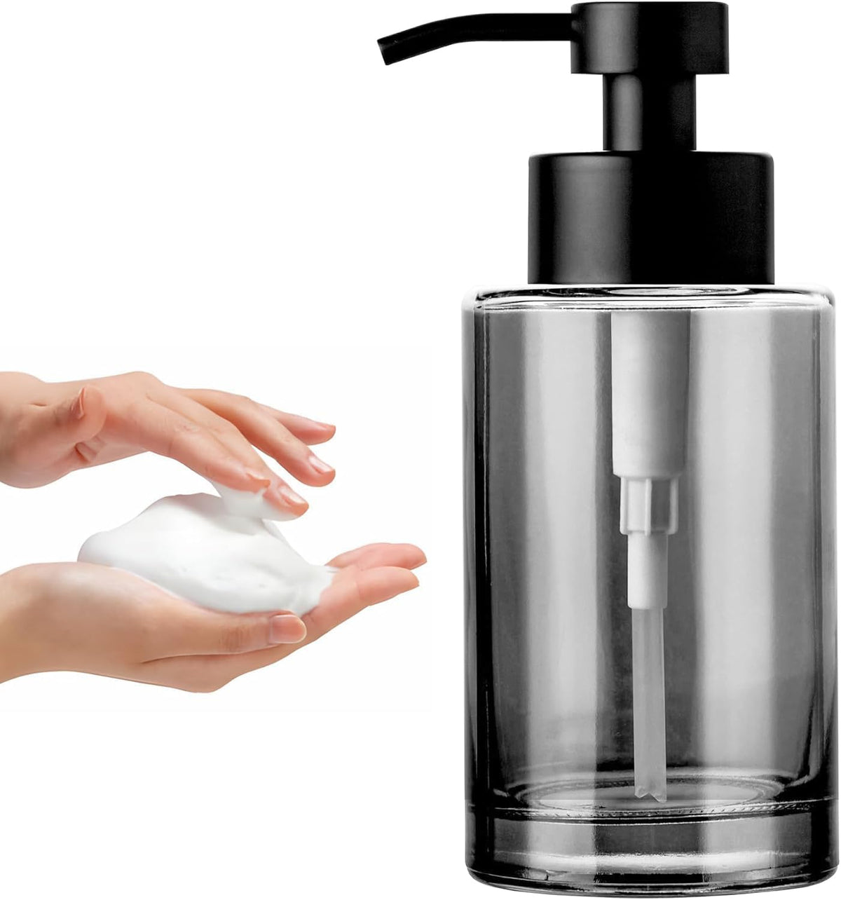 Enra Foaming Soap Dispenser, 12oz Black Thick Glass Bathroom and Kitchen Soap Dispenser with