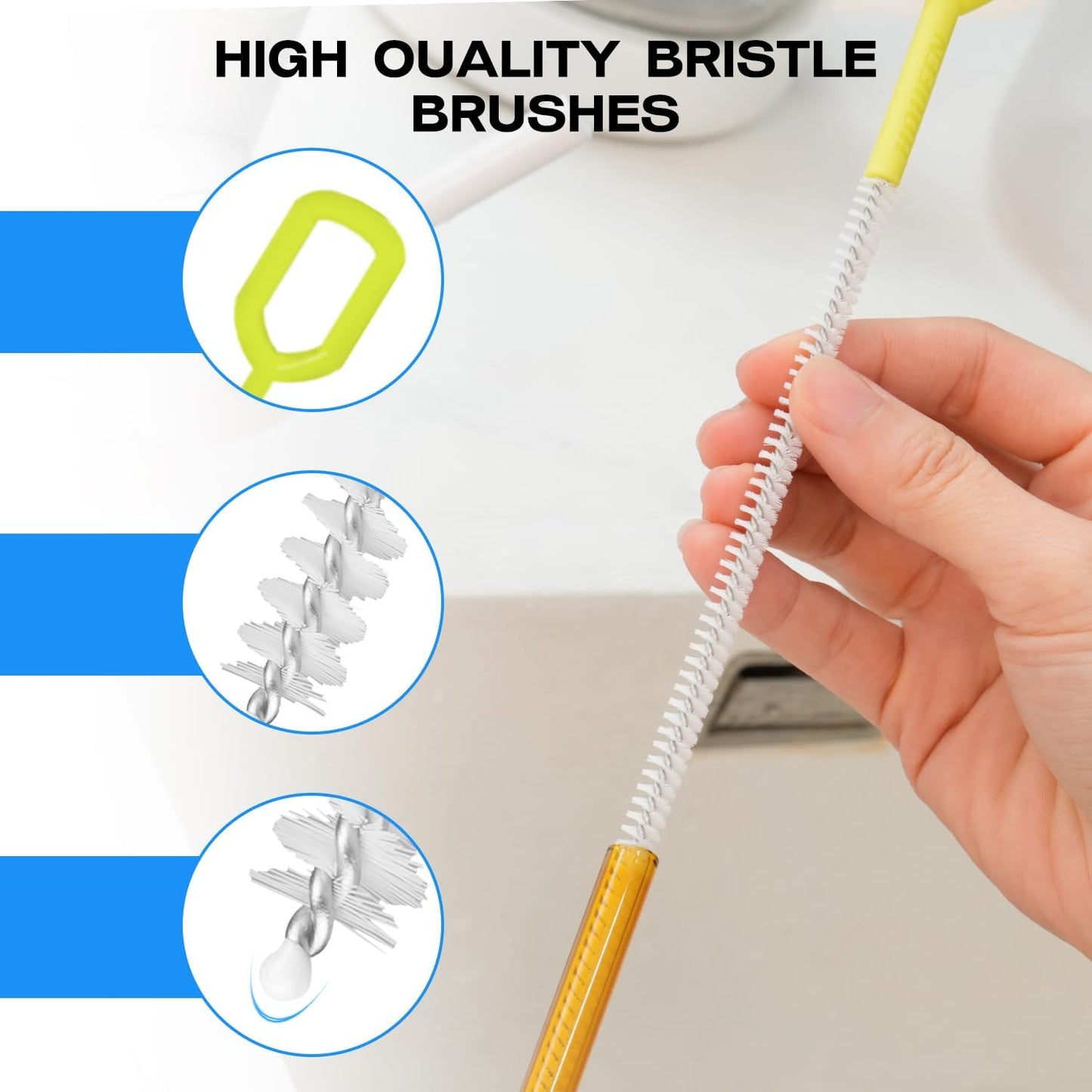 8-Piece Straw Cleaner Brush Set for Cleaning Straws - (4-Size) Extra Long Nylon Pipe Cleaners