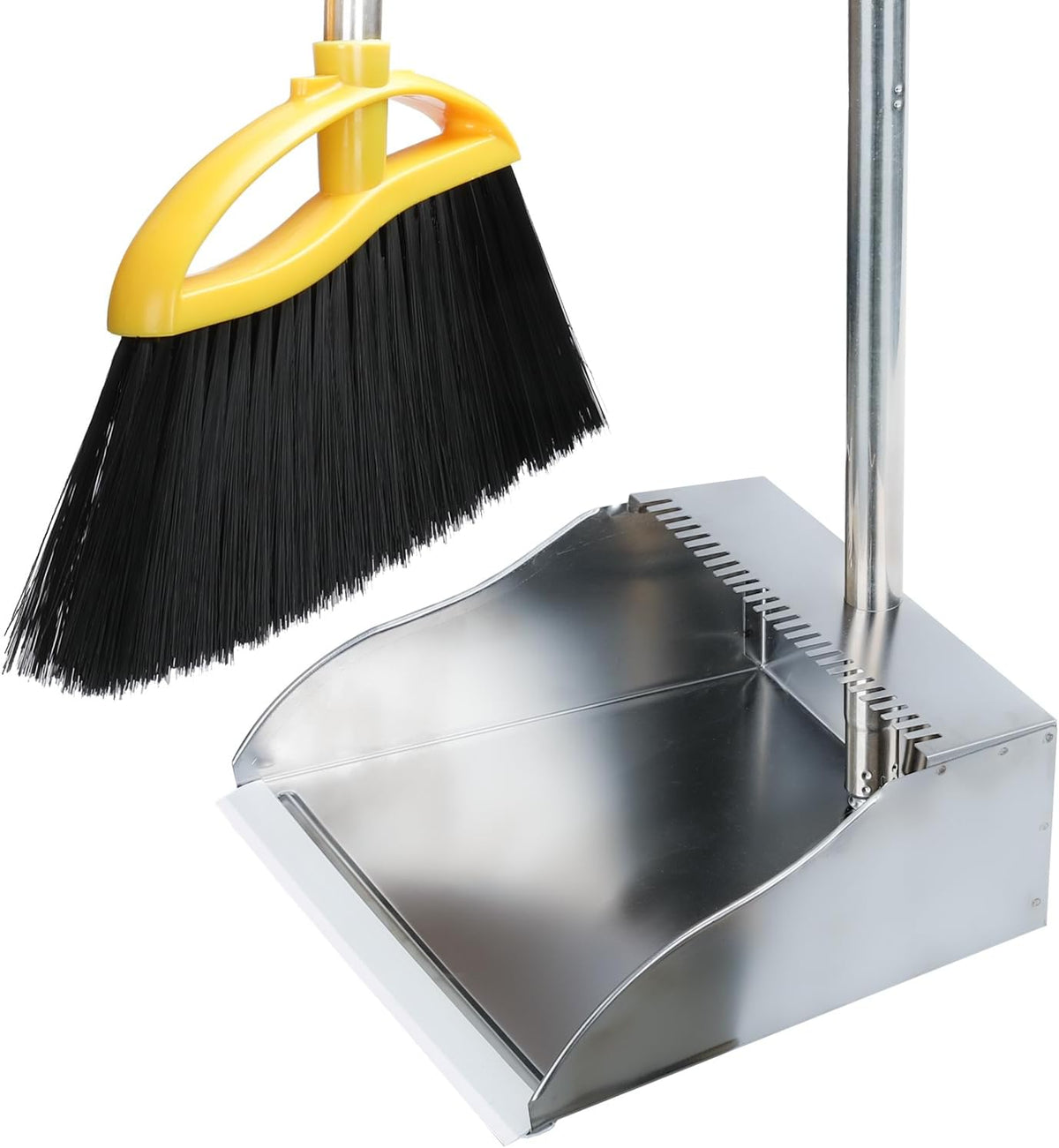 Broom and Stainless Steel Dustpan Set for Home,Metal Dust Pan and Soft Bristles Indoor Kitchen