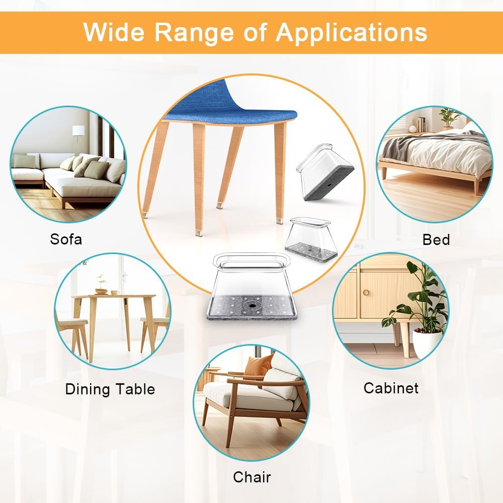 32 Pcs Rectangle Chair Leg Floor Protectors for Hardwood - Silicone Felt Furniture Pads