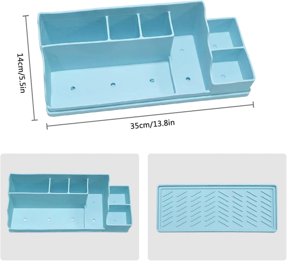 Silicone Multifunctional Bathroom Organizer Countertop,7Compartment Silicone Cosmetics Storage