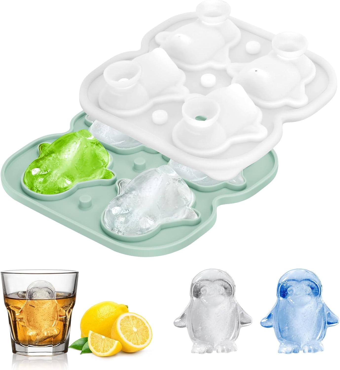 Silicone Ice Cube Tray,Penguin 3D Large Ice Cube Molds for Whiskey,Cocktails,Wine,Juice and