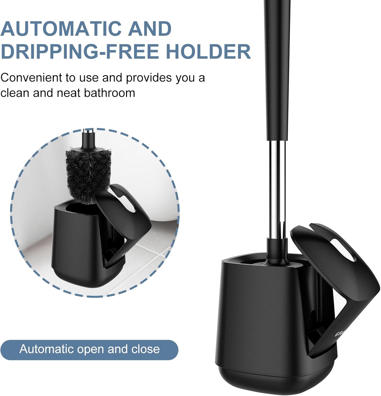 SetSail Toilet Brush and Holder, Self Closing Lid Toilet Bowl Brushes Holder and Extra Long Handle