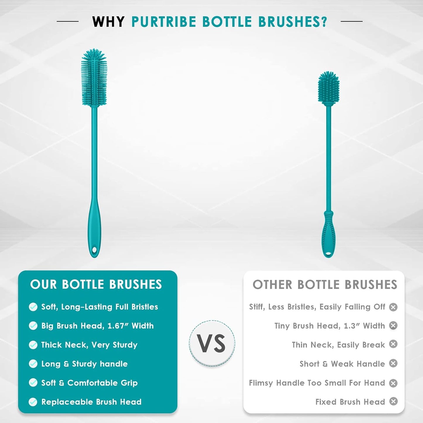 Silicone Bottle Brush, Water Bottle Cleaner Brush with Long Handle, Perfect for Cleaning Narrow