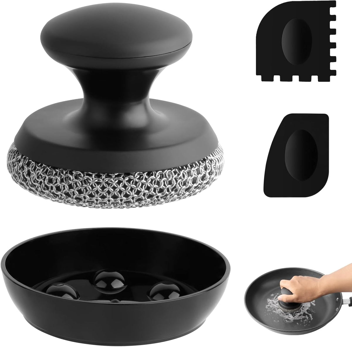 Cast Iron Scrubber Cleaner, Chainmail Scrubber for Cast Iron Pan Skillet, Dish Scouring Pad