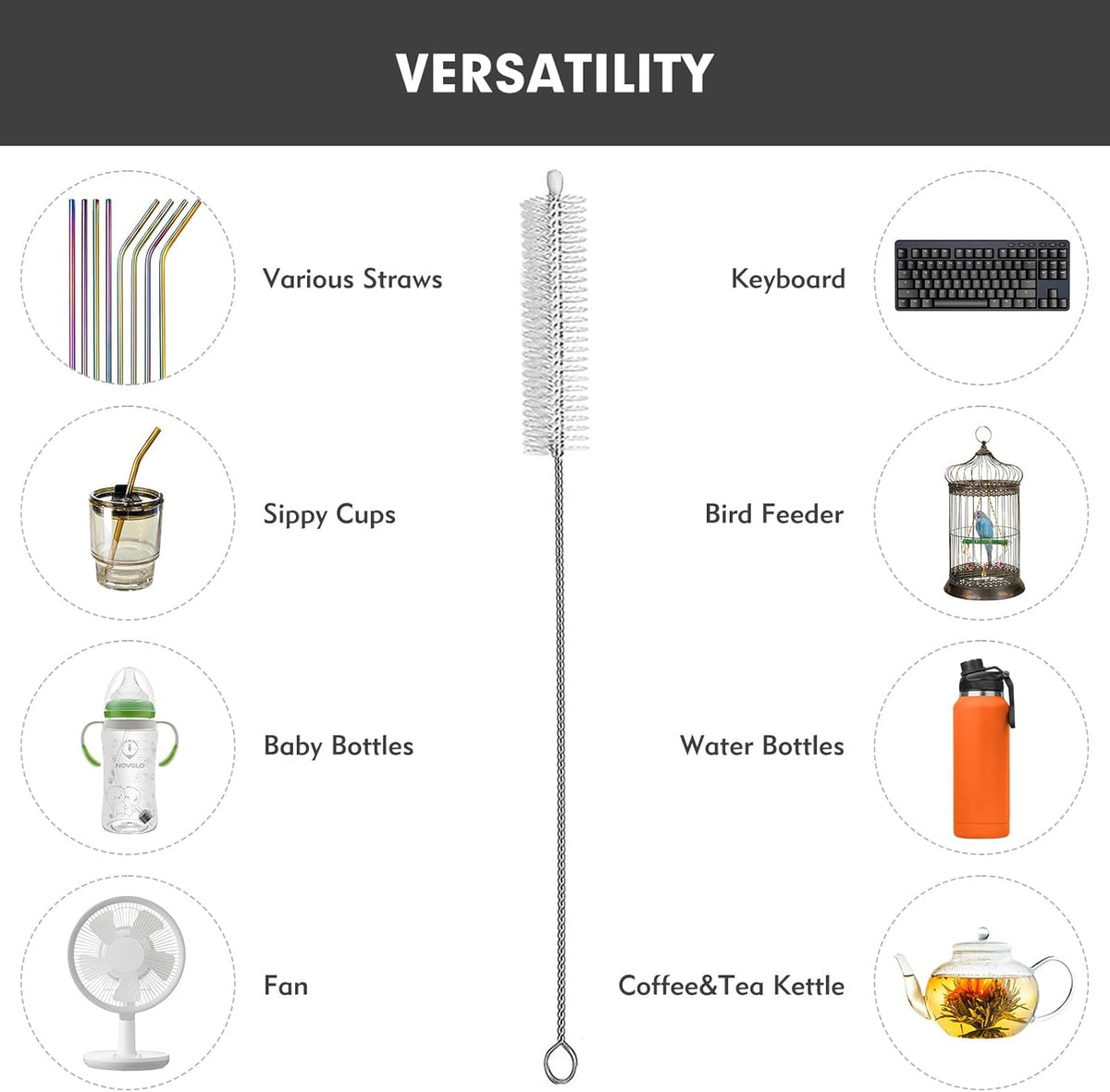 18Pcs Straw Cleaner Brush, Straw Cleaner with Extended Handle for Deep Cleaning, Straw Brushes for