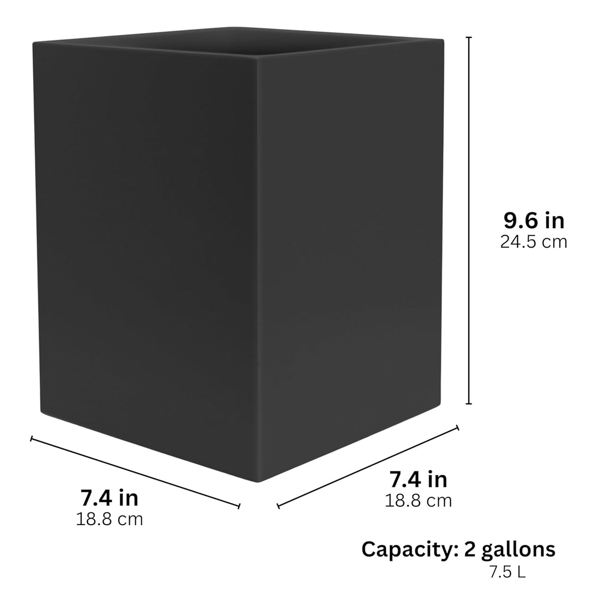 Matte Black Square Small Trash Can, 2 Gallons / 7.5L Garbage Can, Waste Basket for Home, Bathrooms