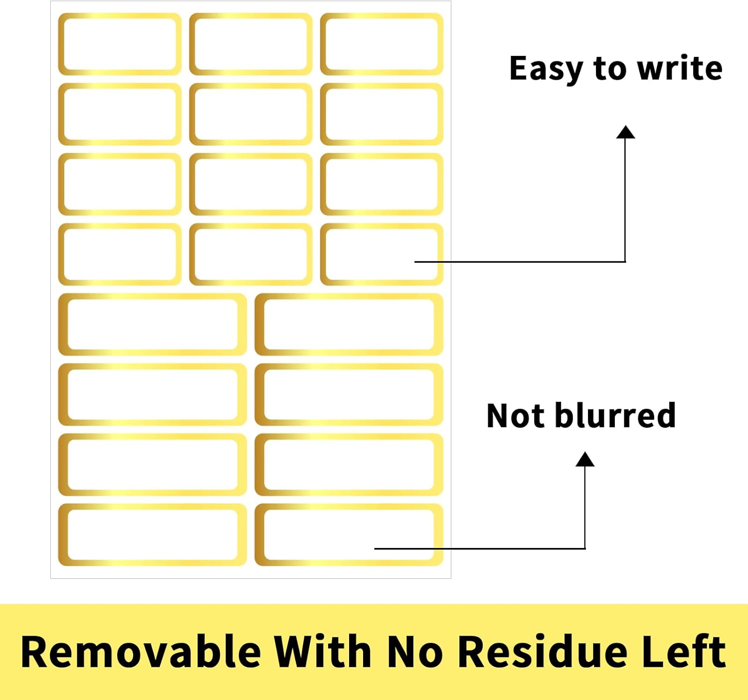 Gold Labels Stickers, Removable Blank Labels Gold Border, Self-Adhesive Rectangular Stickers