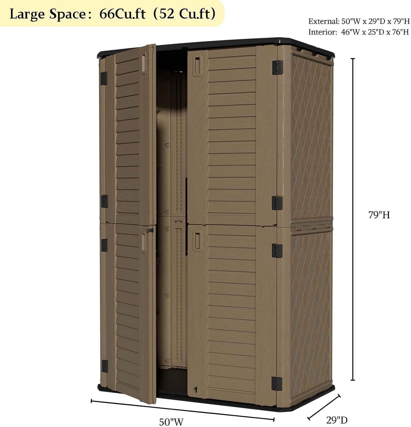 ZZM Large 67 Cu.ft Waterproof Storage Shed, Outdoor Storage Cabinet，Durable Resin Storage for Patio