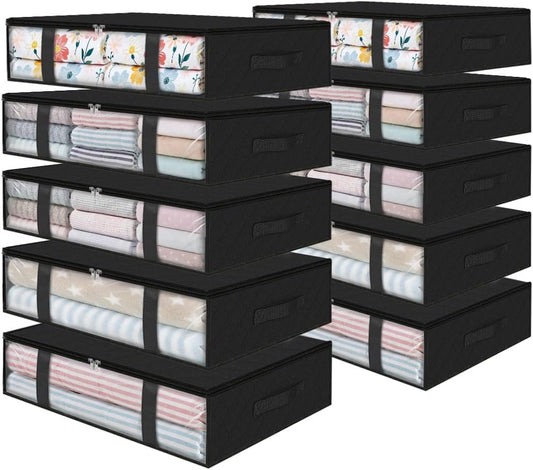 StorageRight Under Bed Storage Bins, 10-Pack 40L Foldable Fabric Storage Bags with Transparent