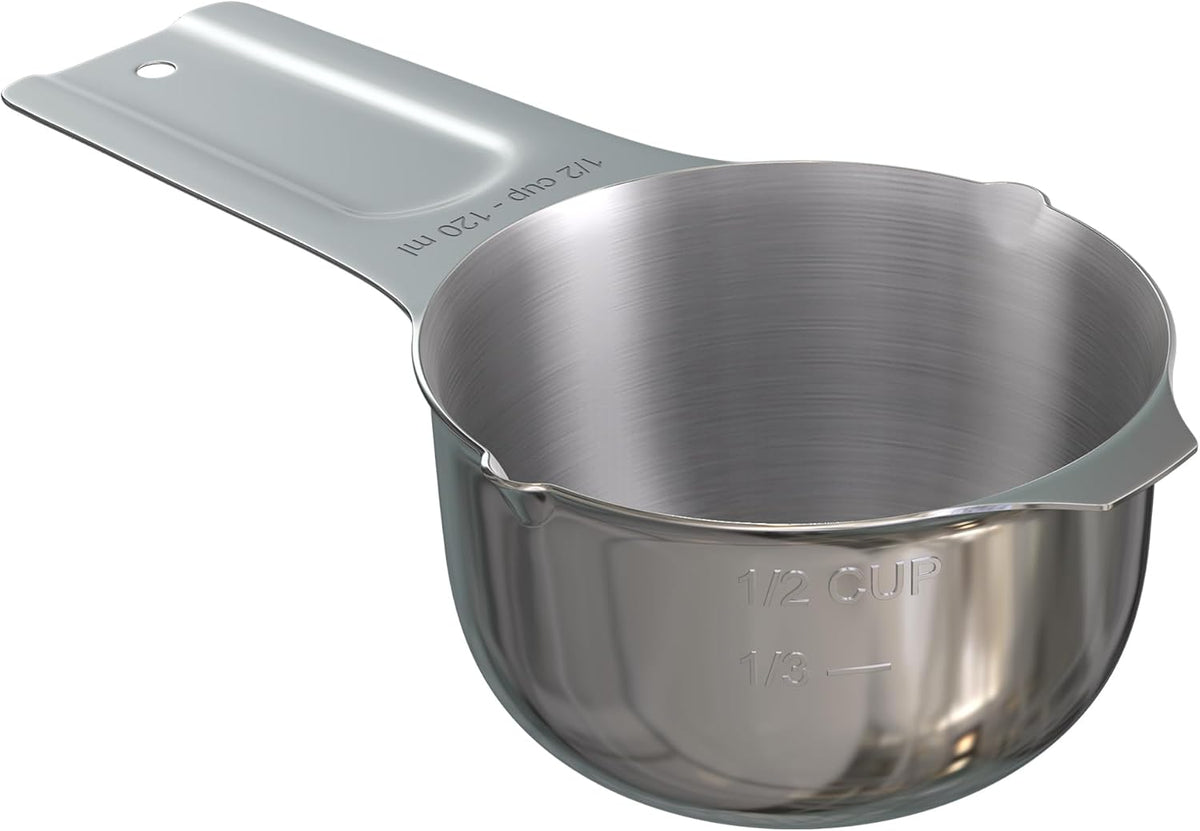 Color Up ½ Cup Measuring Cup (120 ml) – Premium Chrome Stainless Steel, Accurate for Wet & Dry