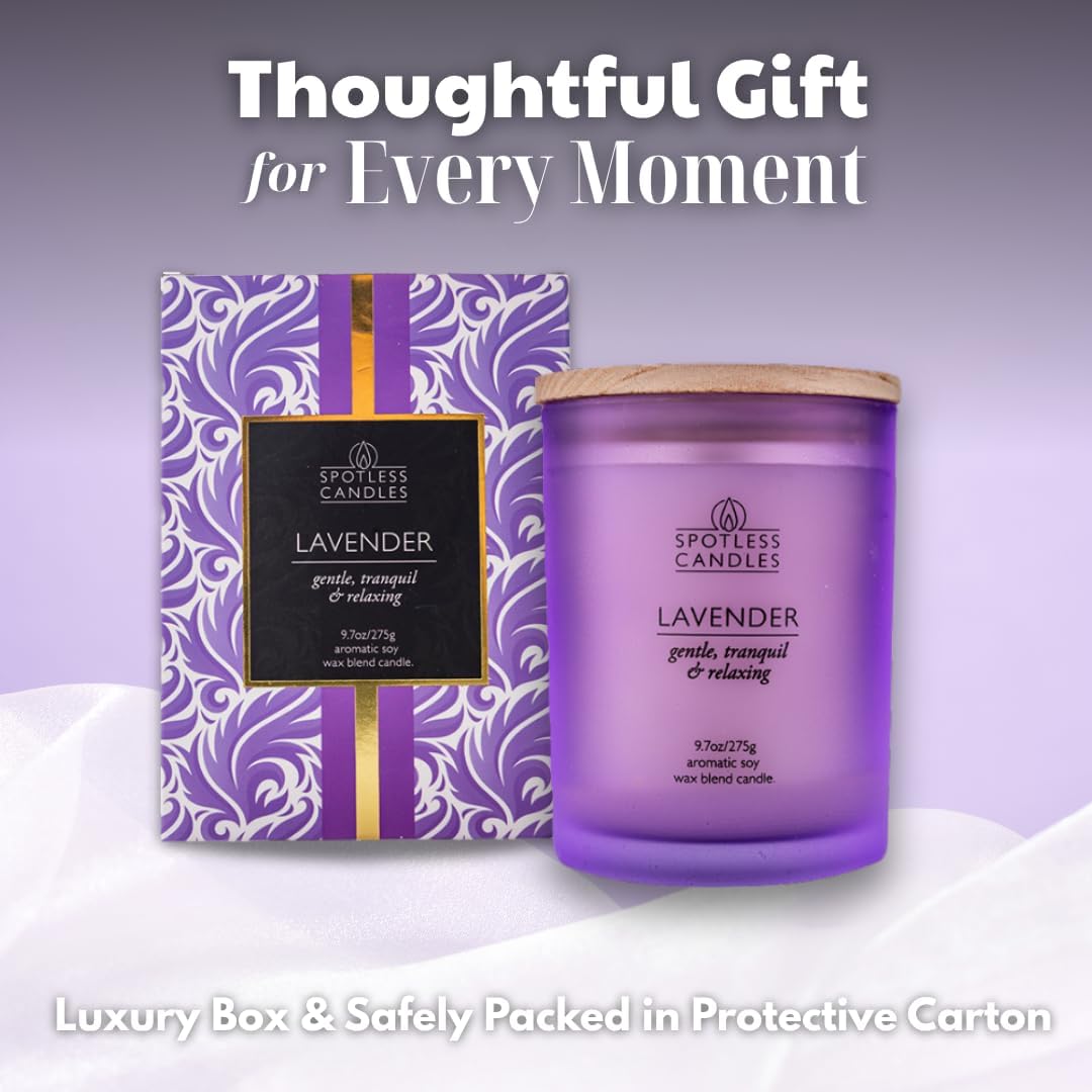 Lavender Candle - 9.7 oz /275g Lavender Scented Candle in Purple Glass Jar with Wooden Lid and