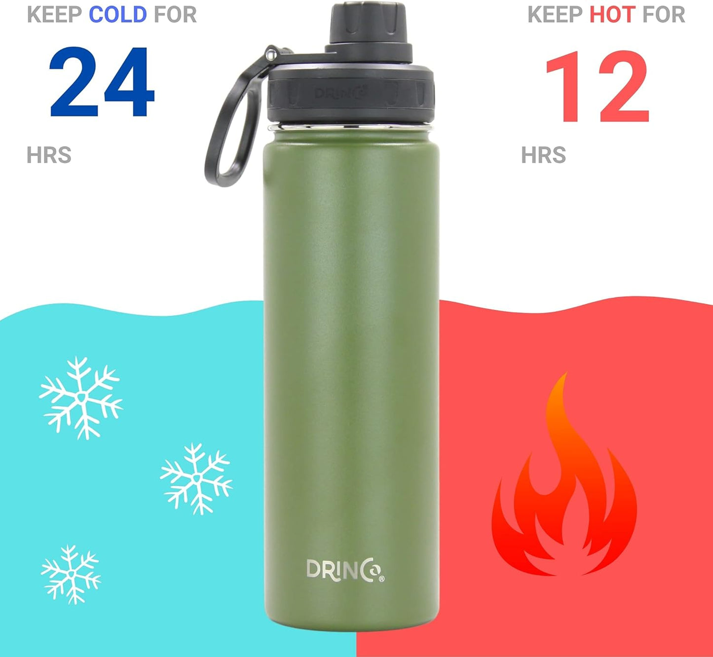 Drinco Stainless Steel Water Bottle Spout Lid Vacuum Insulated Double Wall Water Bottle Wide Mouth