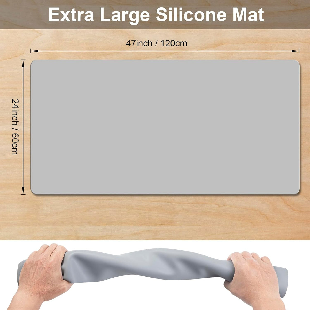 Food Grade Silicone Table Protector Mat 47x24 Inch, Heat Resistant Desk Pad for